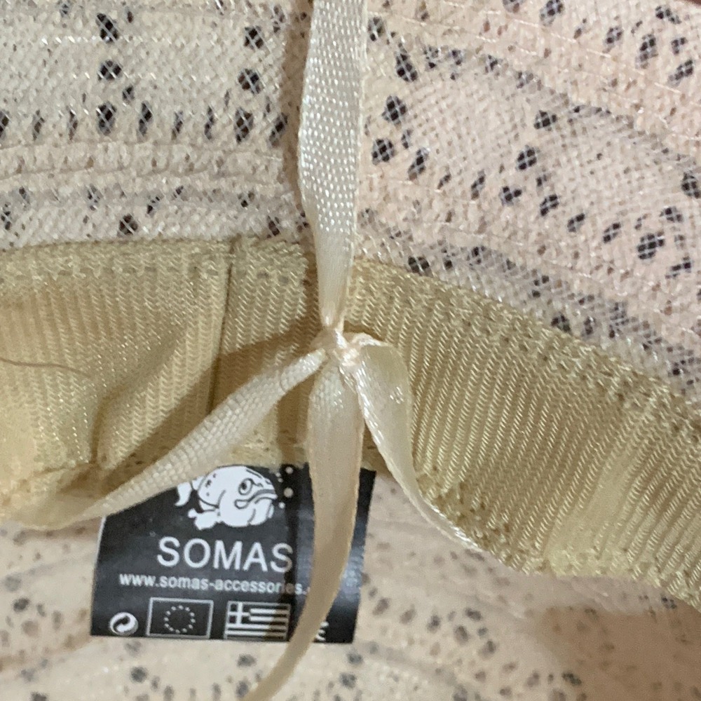 Somas Accessories Greece Beige Crochet Wide Brim Sun Hat Pearl Charm Sz 57 Lace - Picture 7 of 16